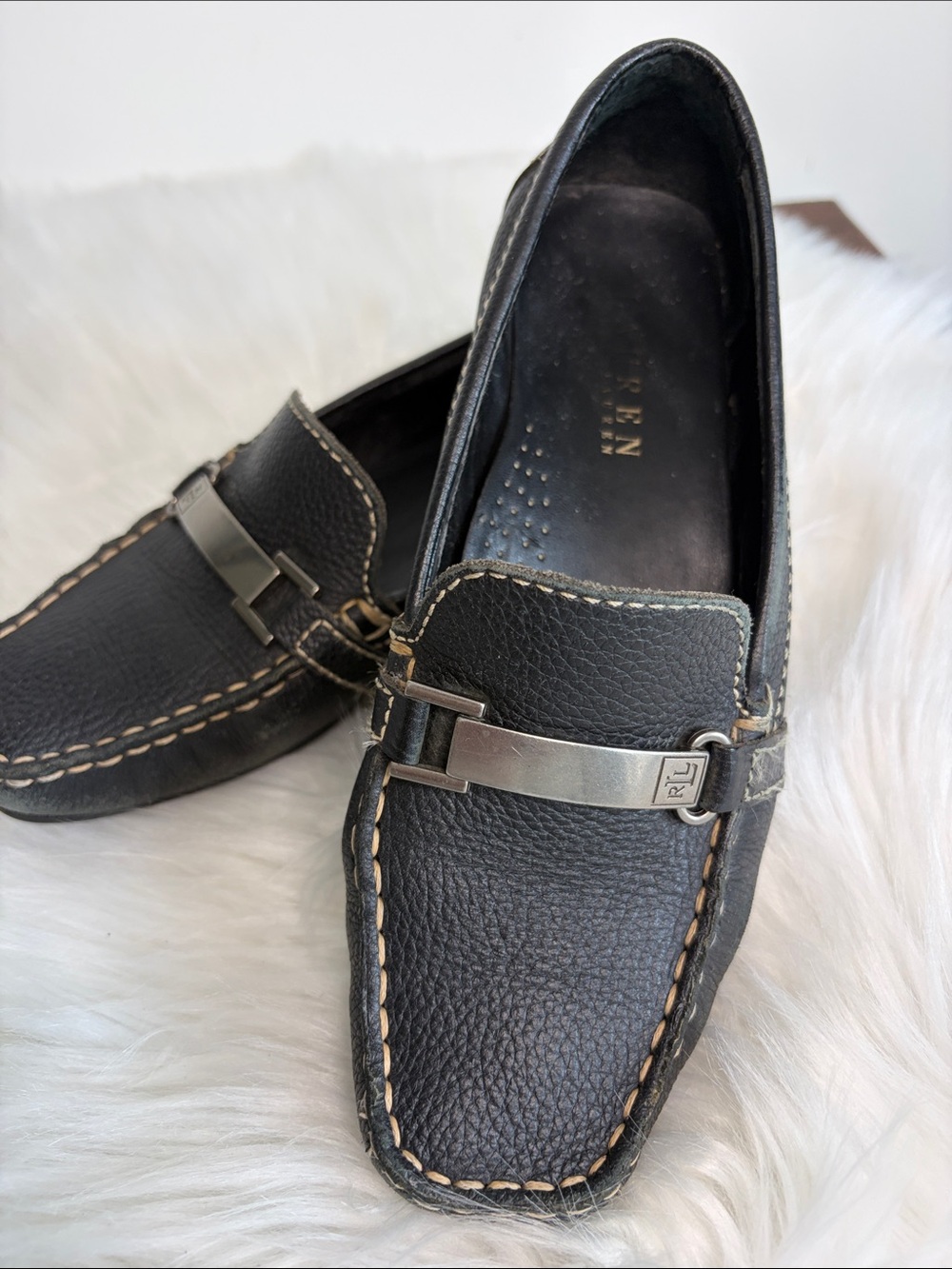 LAUREN RALPH LAUREN Margaret Black Leather Driver Loafers SIZE 6